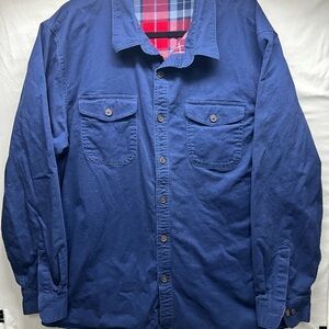 Lands End Shirt Adult XL  Blue Flannel Lined Shacket Button Up Flap Pocket Men